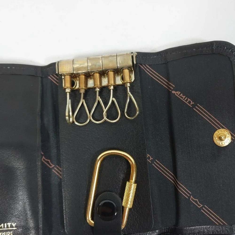 Vintage‎ Amity Positive Lock Black Cowhide Key Kaddy Case